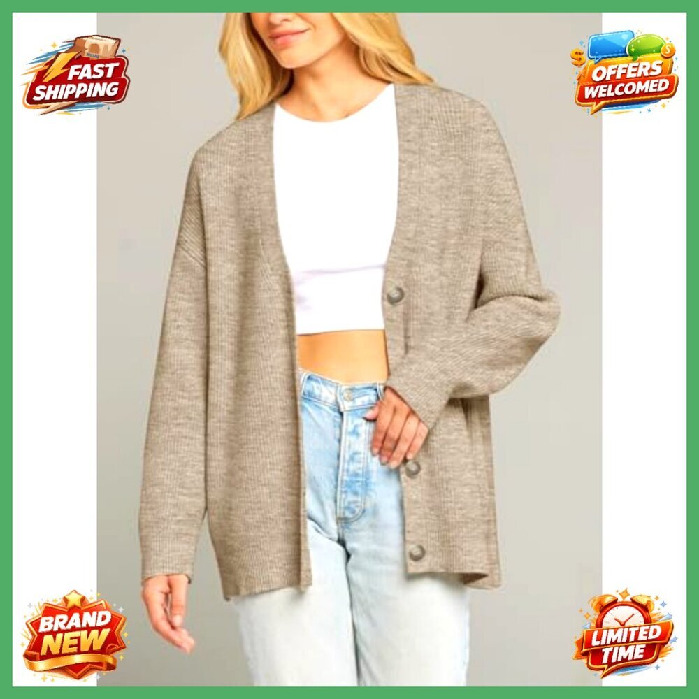 Oversized V Neck Cardigan Open Front Loose Knit Soft Fall Sweater Chic - Picture 4 of 7